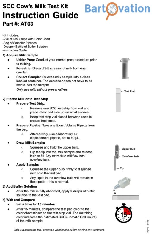 Bartovation SCC cows milk test strips for subclinical mastitis screening and milk quality monitoring — available in Thailand from BCST